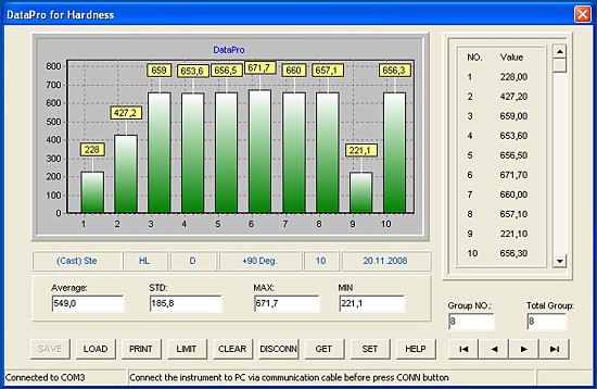 Software para archivar datos que podrá utilizar con el durómetro Brinell PCE-2000.